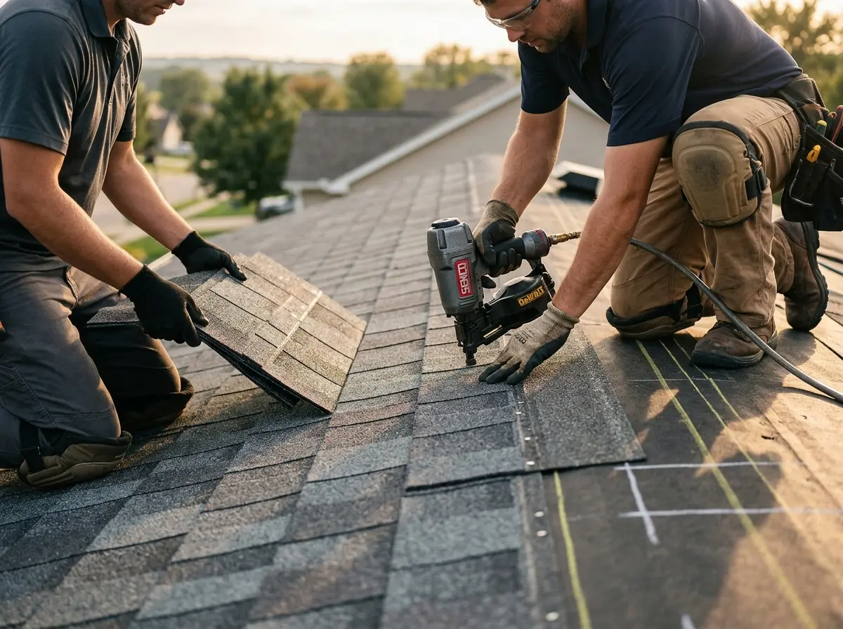 Professional roofer working on a residential roof in Bloomingdale
